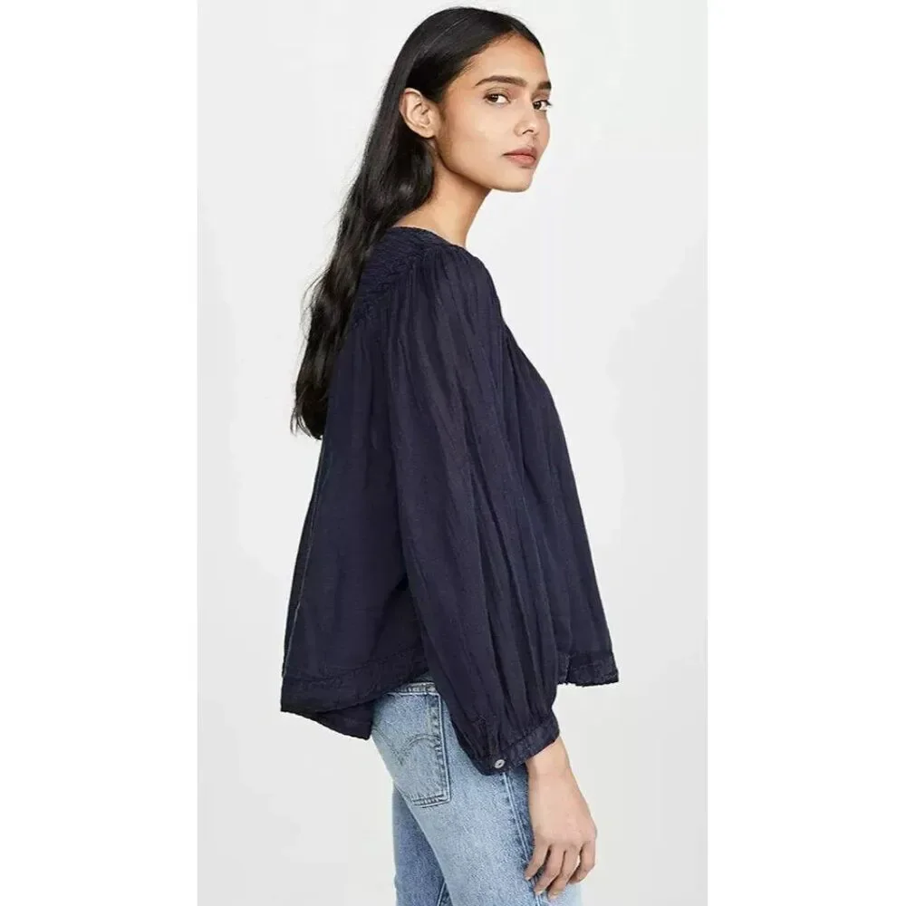 Free People Cool Meadow Woven Cotton Top, Navy, Sz. S